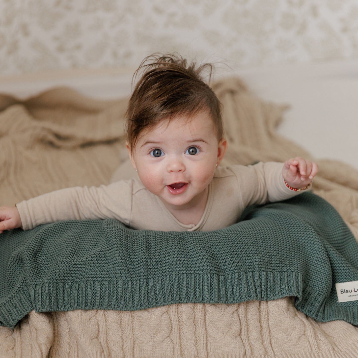 Heritage Knit 100 Percent Organic Cotton Luxury Knit Baby Swaddle Blanket Bleu La La