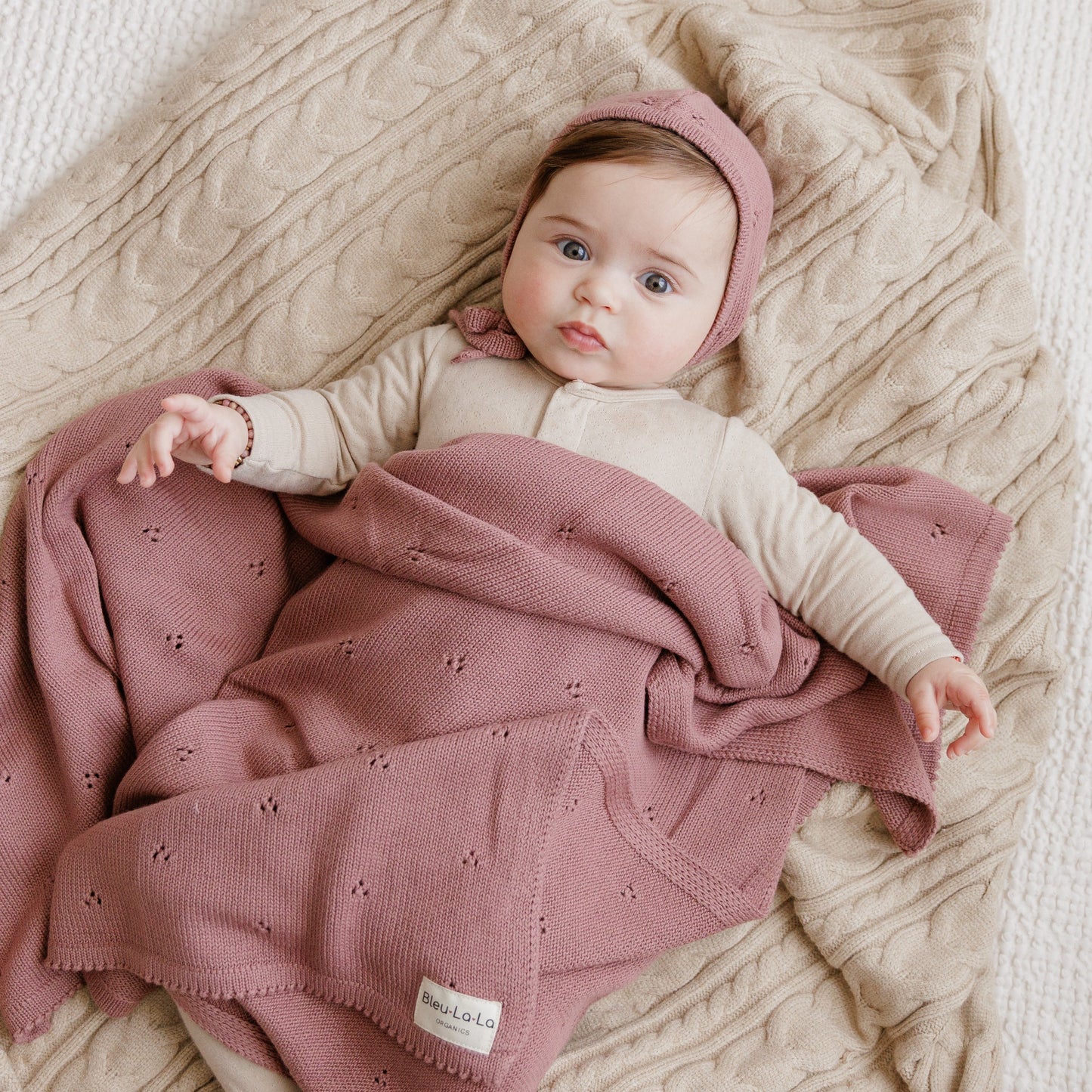 Organic Pointelle Luxury Knit Swaddle Blanket in 100 Percent Organic Cotton Bleu La La