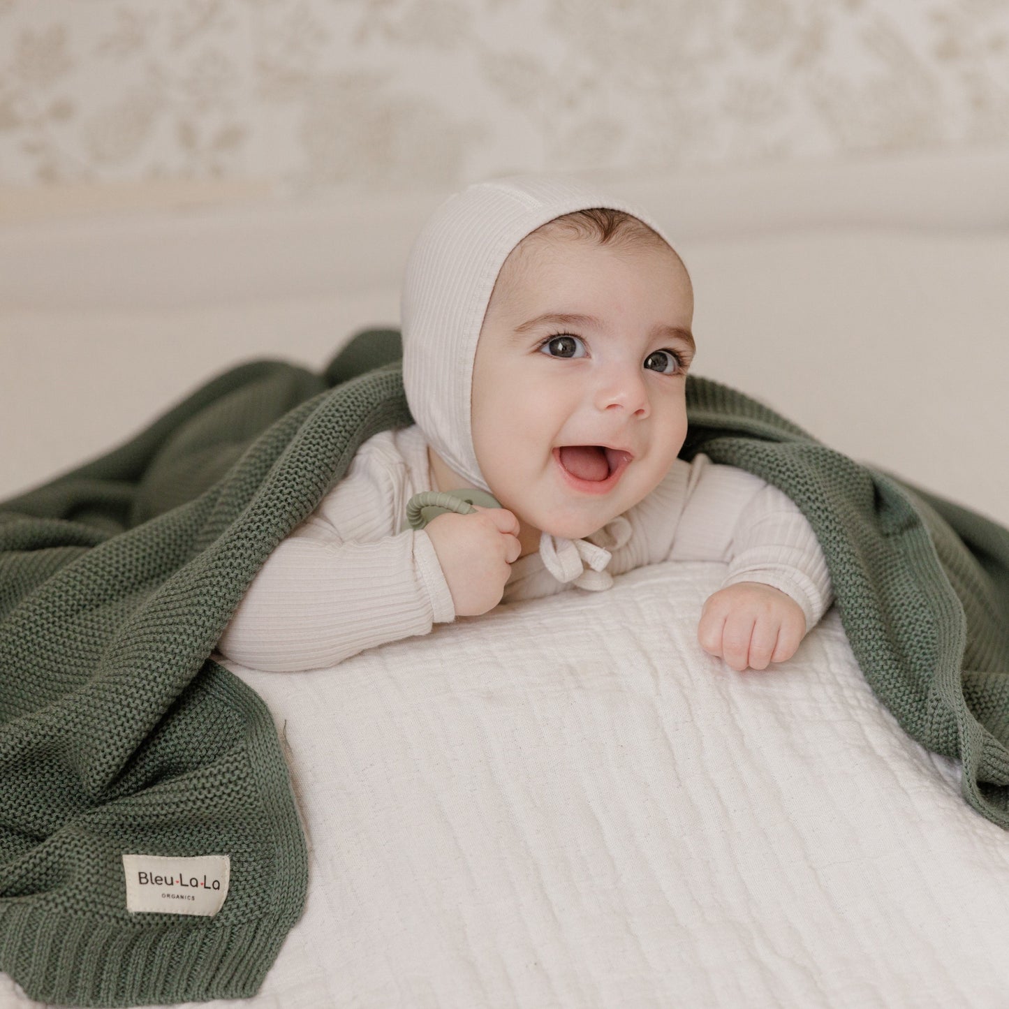 Heritage Knit 100 Percent Organic Cotton Luxury Knit Baby Swaddle Blanket Bleu La La