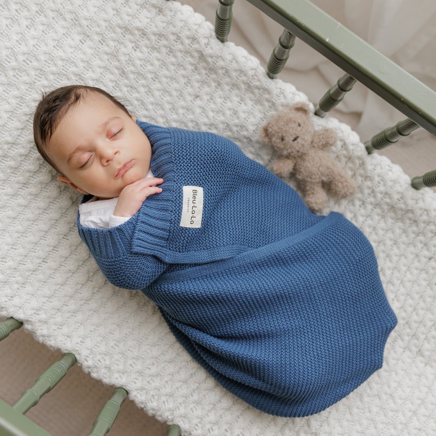 Heritage Knit 100 Percent Organic Cotton Luxury Knit Baby Swaddle Blanket Bleu La La