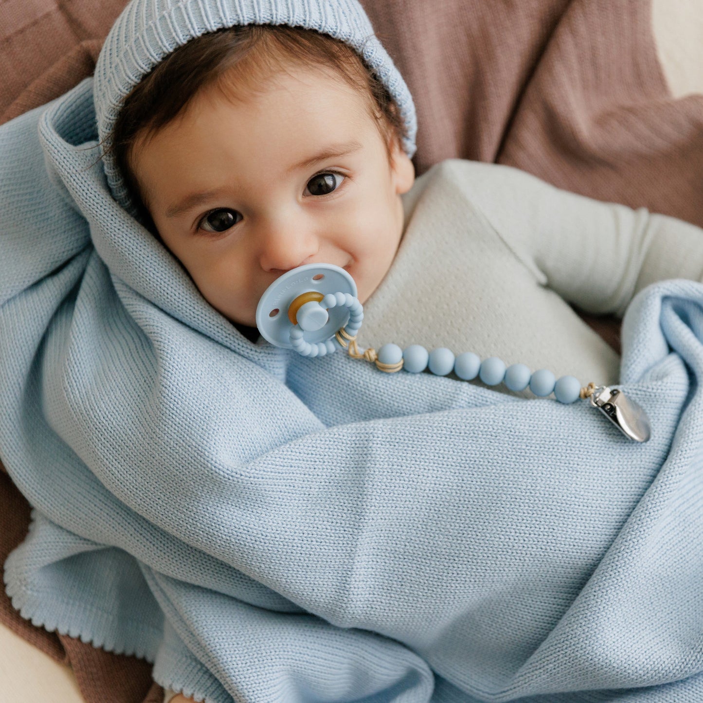 Luxe Collection 100 Percent Organic Cotton Luxury Knit Baby Blanket Bleu La La
