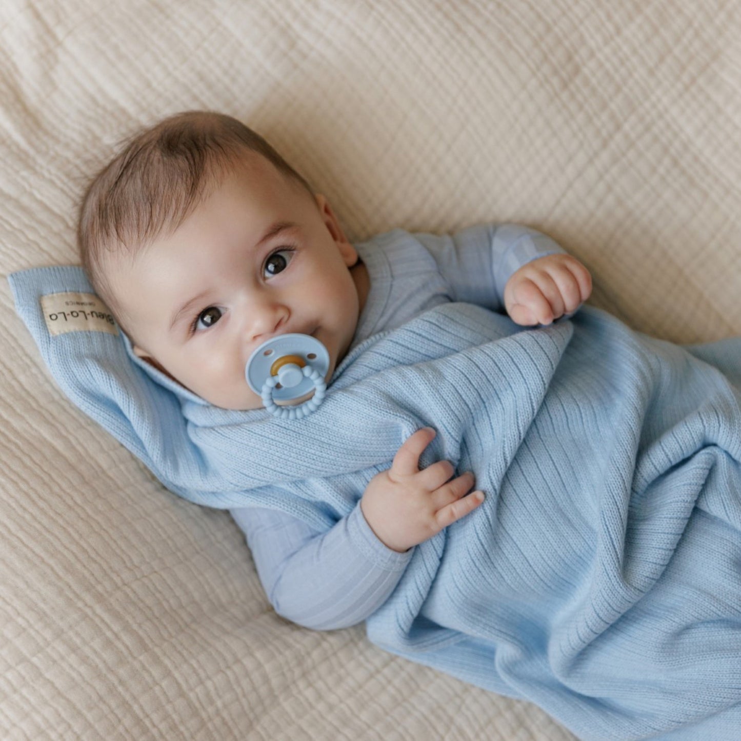 Organic Ribbed Knit Cotton Baby Blanket Made from 100 Percent Organic Cotton Bleu La La