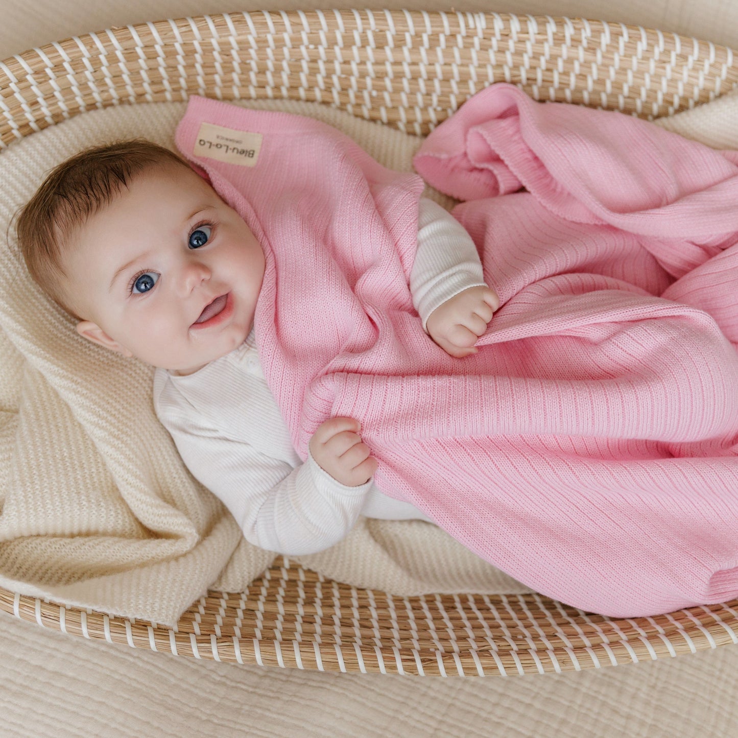 Organic Ribbed Knit Cotton Baby Blanket Made from 100 Percent Organic Cotton Bleu La La
