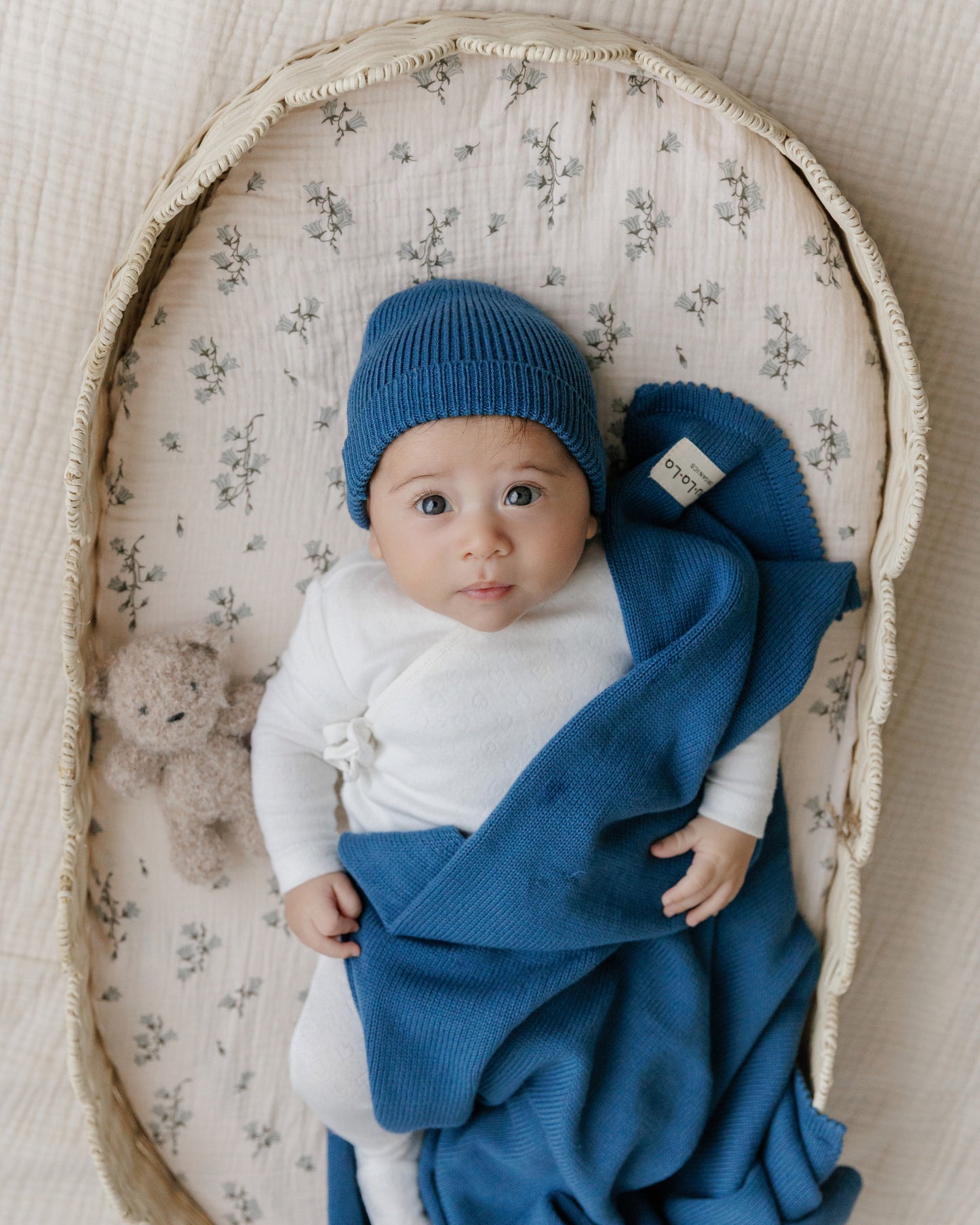 Luxe Collection 100 Percent Organic Cotton Luxury Knit Baby Blanket Bleu La La