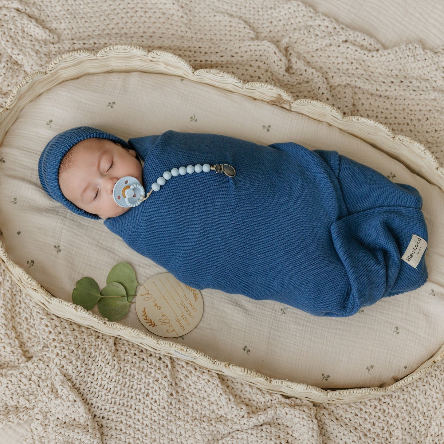 Luxe Collection 100 Percent Organic Cotton Luxury Knit Baby Blanket Bleu La La