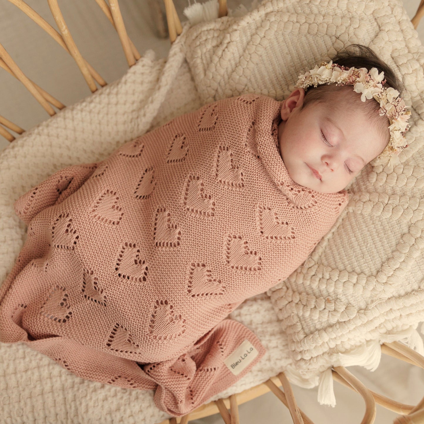 100 Percent Cotton Luxury Knit Heart Swaddle Baby Blanket Bleu La La