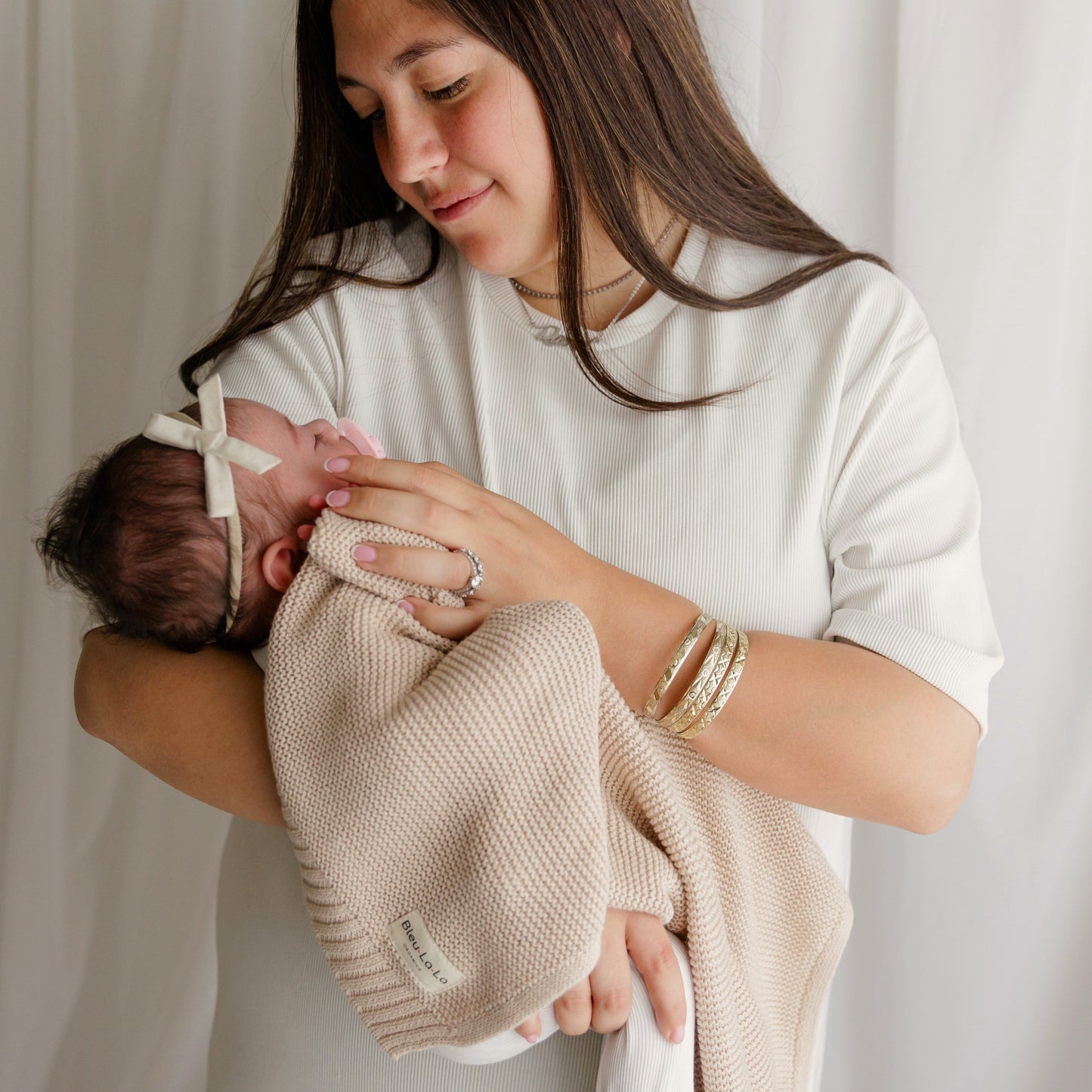 Heritage Knit 100 Percent Organic Cotton Luxury Knit Baby Swaddle Blanket Bleu La La