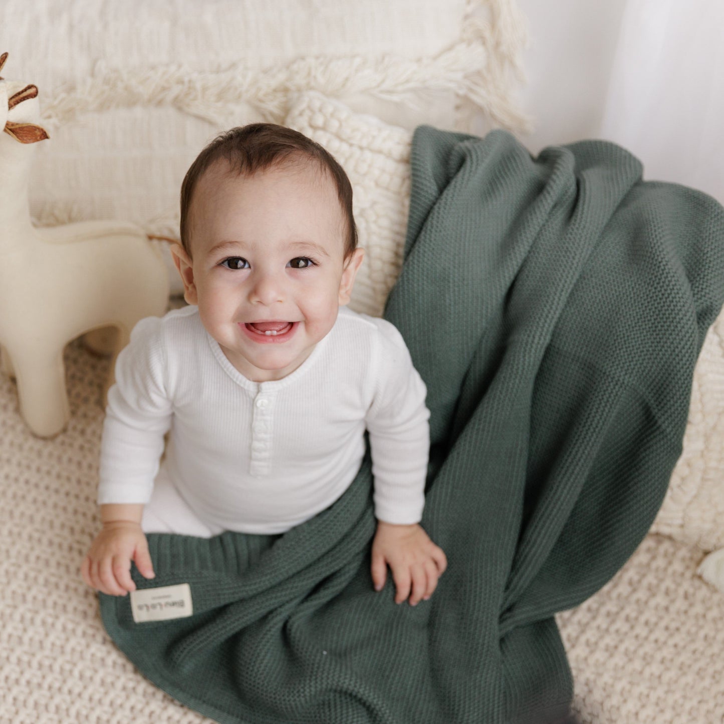 Heritage Knit 100 Percent Organic Cotton Luxury Knit Baby Swaddle Blanket Bleu La La