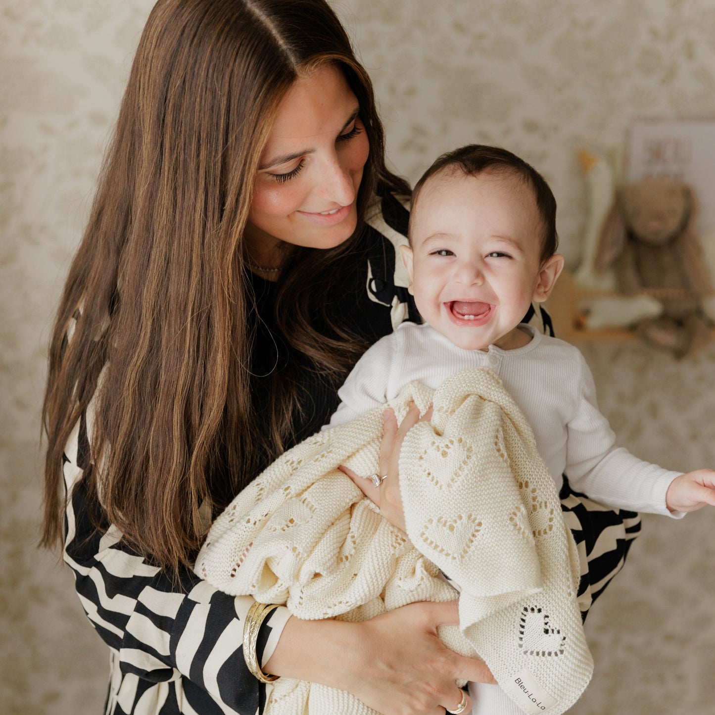 100 Percent Cotton Luxury Knit Heart Swaddle Baby Blanket Bleu La La