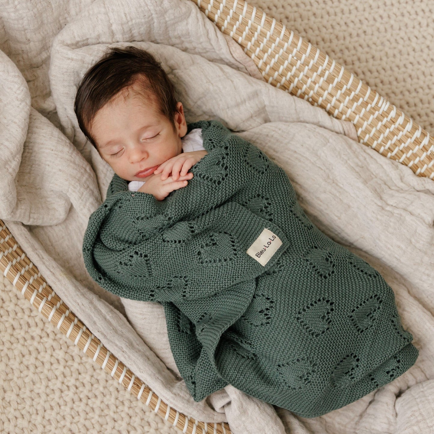 100 Percent Cotton Luxury Knit Heart Swaddle Baby Blanket Bleu La La