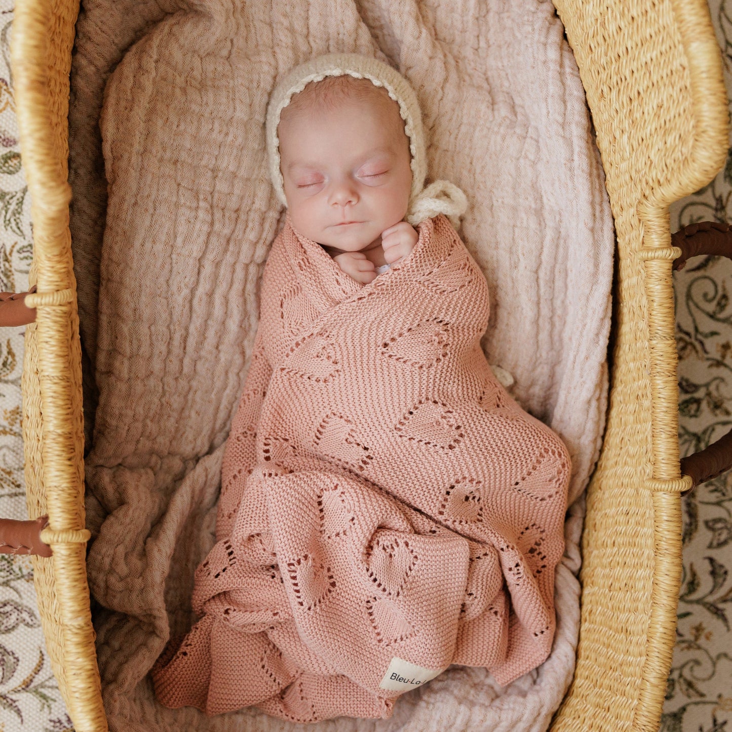 100 Percent Cotton Luxury Knit Heart Swaddle Baby Blanket Bleu La La