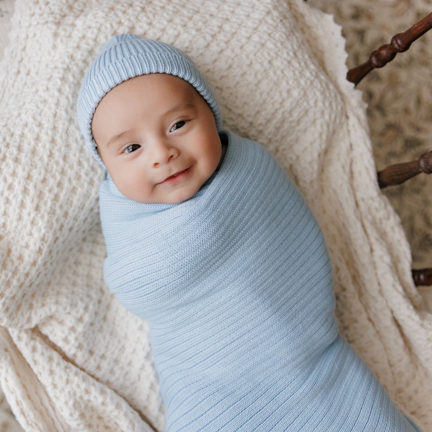 Organic Ribbed Knit Cotton Baby Blanket Made from 100 Percent Organic Cotton Bleu La La