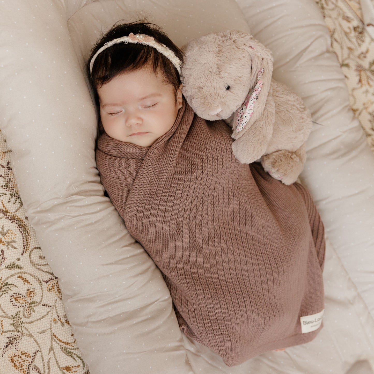 Organic Ribbed Knit Cotton Baby Blanket Made from 100 Percent Organic Cotton Bleu La La