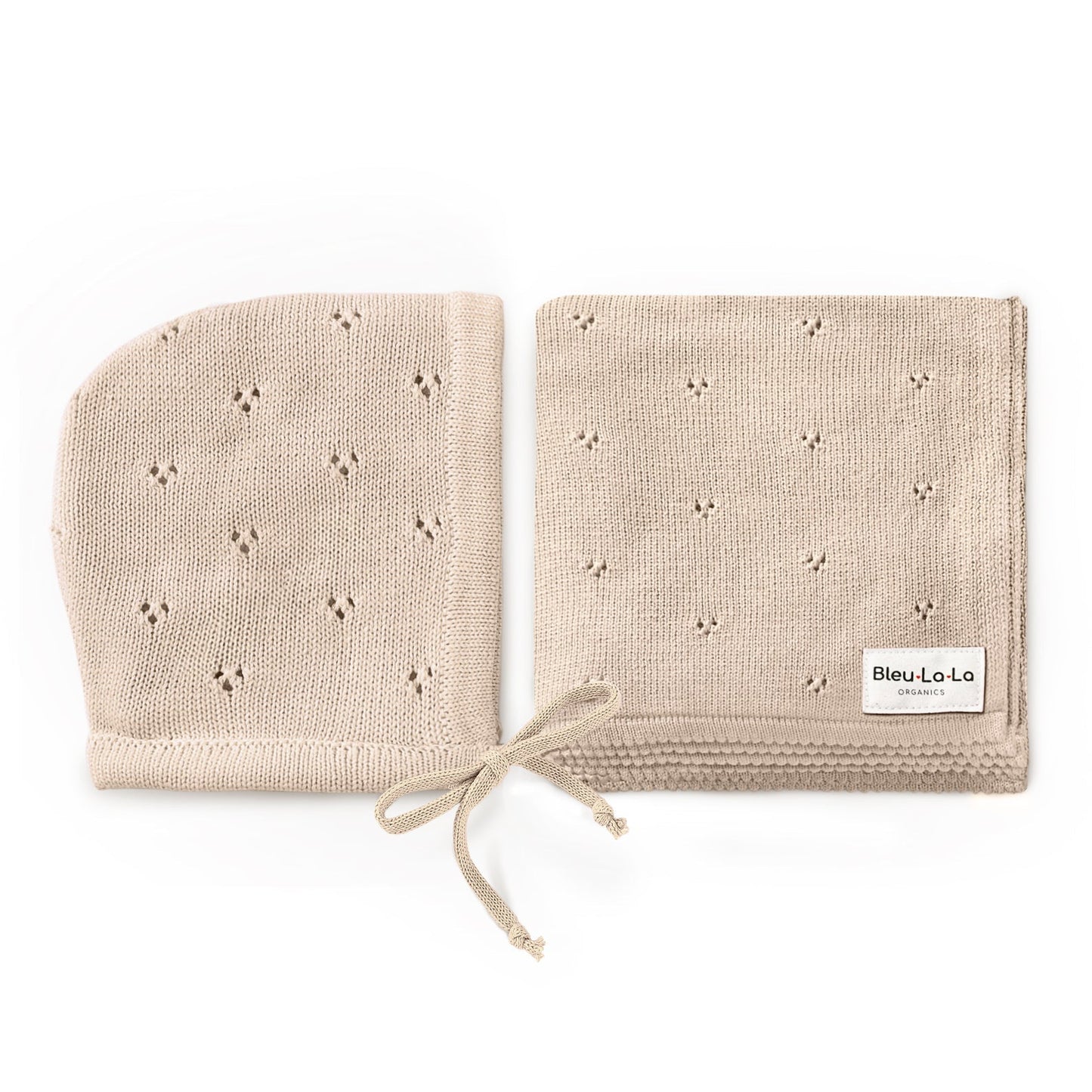 Organic Pointelle Swaddle Blanket and Hat Gift Set Bleu La La