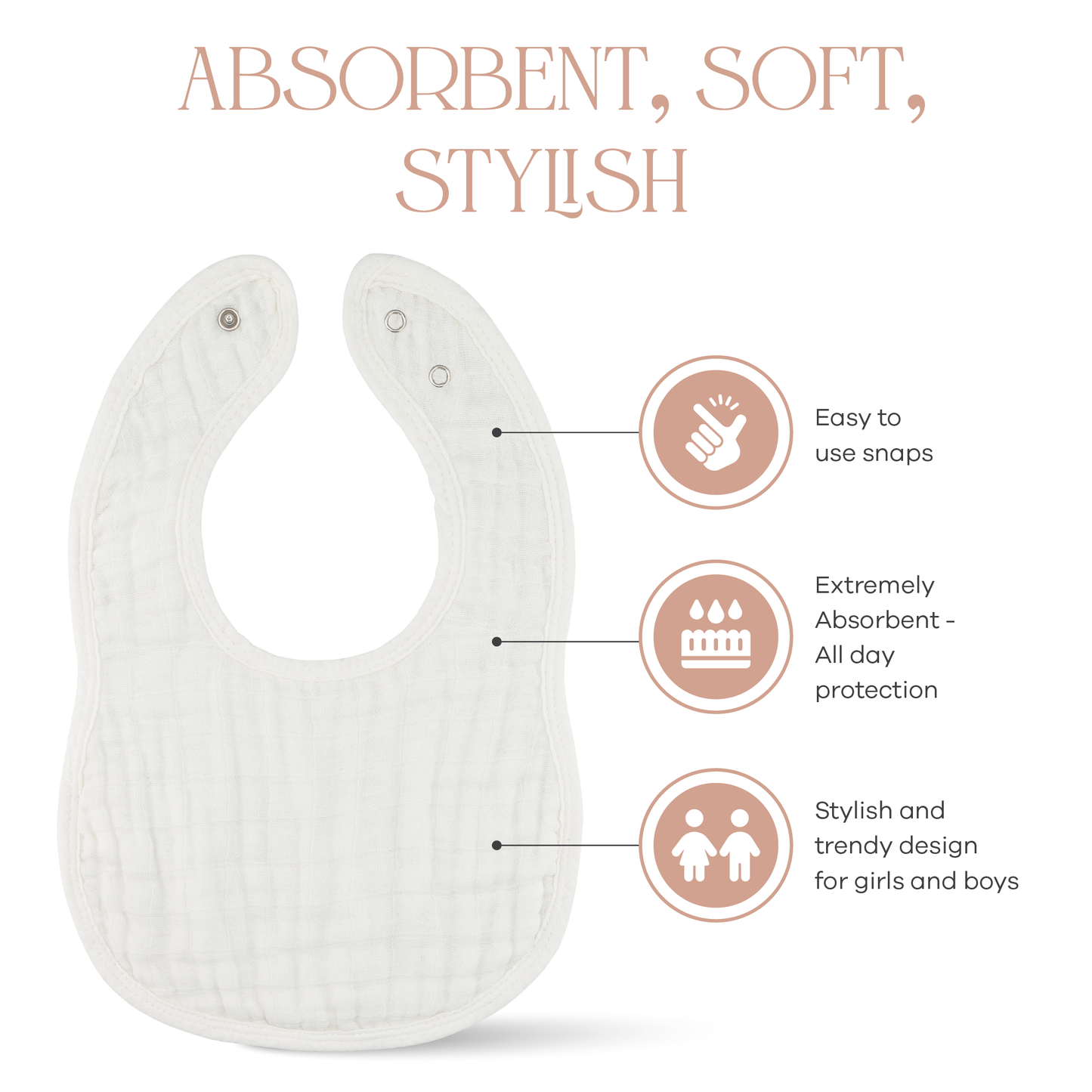 White Muslin Baby Bibs Soft Absorbent Drool Bandanas Comfy Cubs Everetts Place: Online Boutique