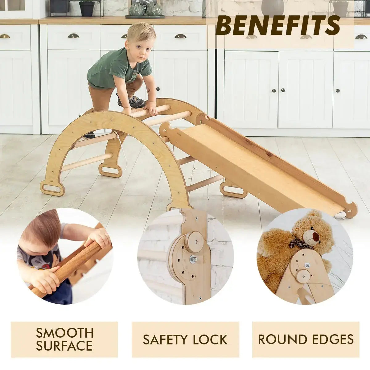 3in1 Montessori Climbing Set Climbing Arch Slide Board Cushion Beige Goodevas Everetts Place: Online Boutique