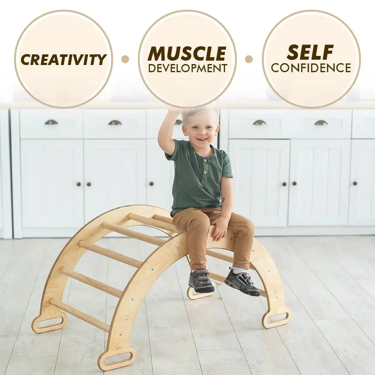 3in1 Montessori Climbing Set Climbing Arch Slide Board Cushion Beige Goodevas Everetts Place: Online Boutique
