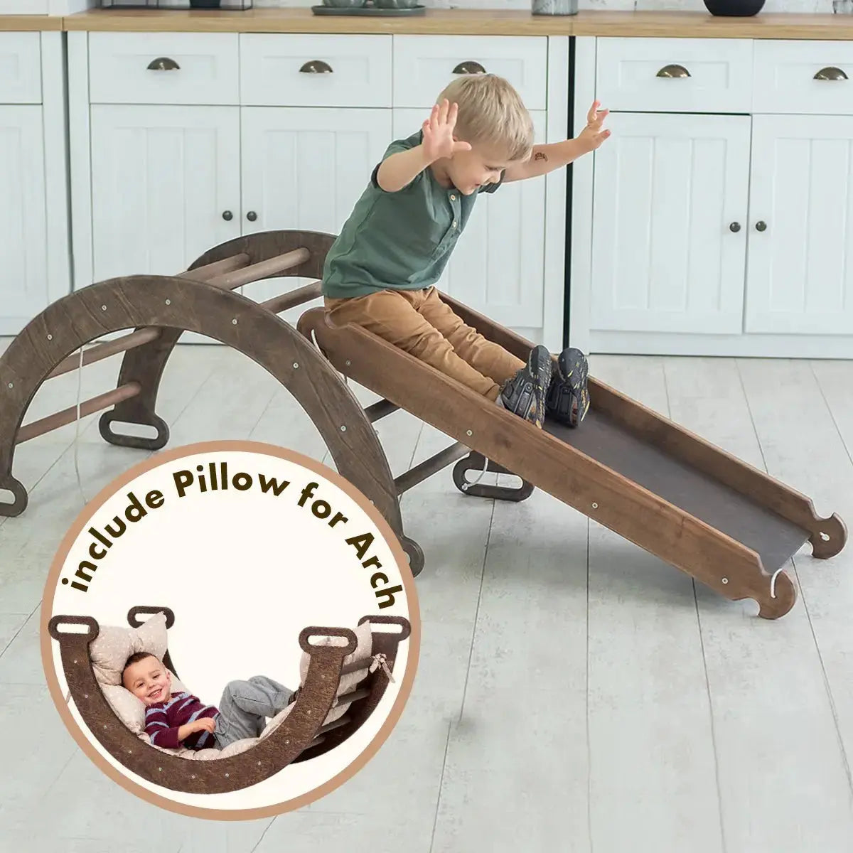 3in1 Montessori Climbing Set Climbing Arch Slide Board Cushion Beige Goodevas Everetts Place: Online Boutique