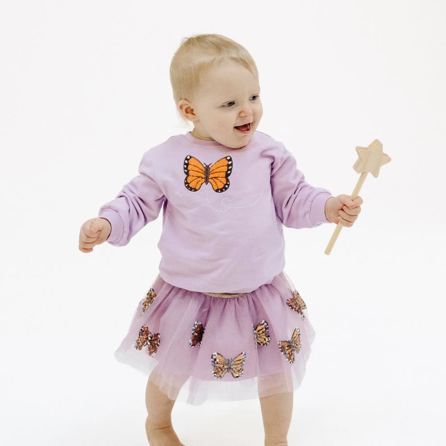 Oversize Sweatshirt with Applique Monarch Butterflies and Milkweed Angel Dear
