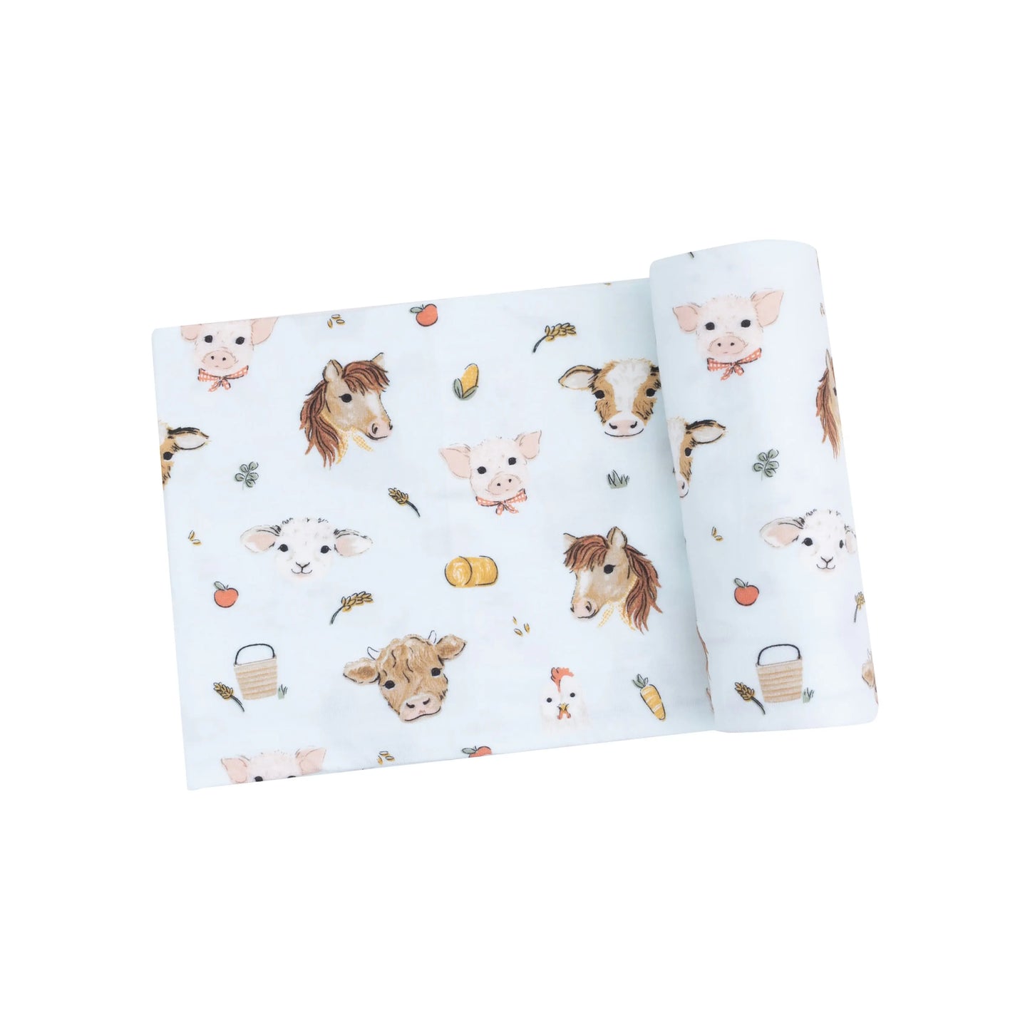 Vintage Animal Faces Blue Viscose Bamboo Swaddle Blanket 45x45 Inches.