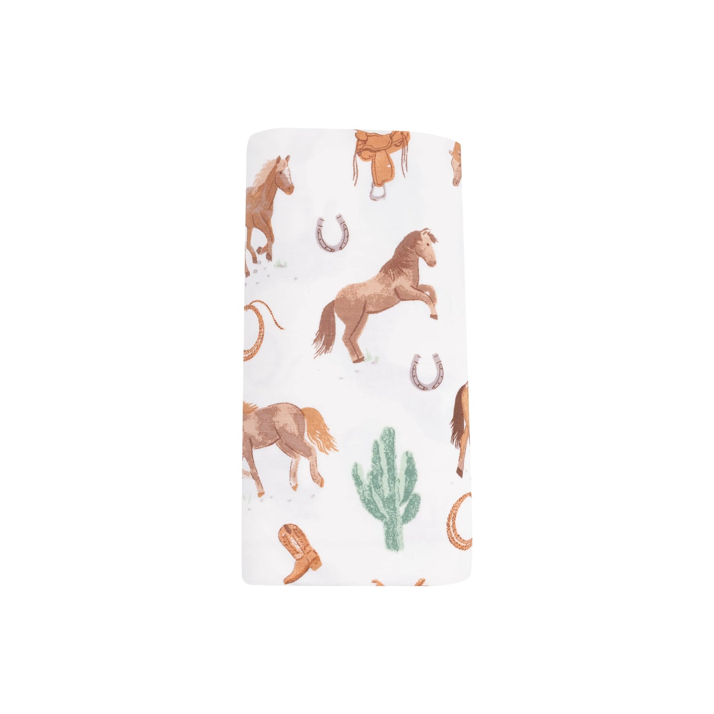 Viscose Bamboo Swaddle Blanket Western Horses Universal Design 45x45 Inches.