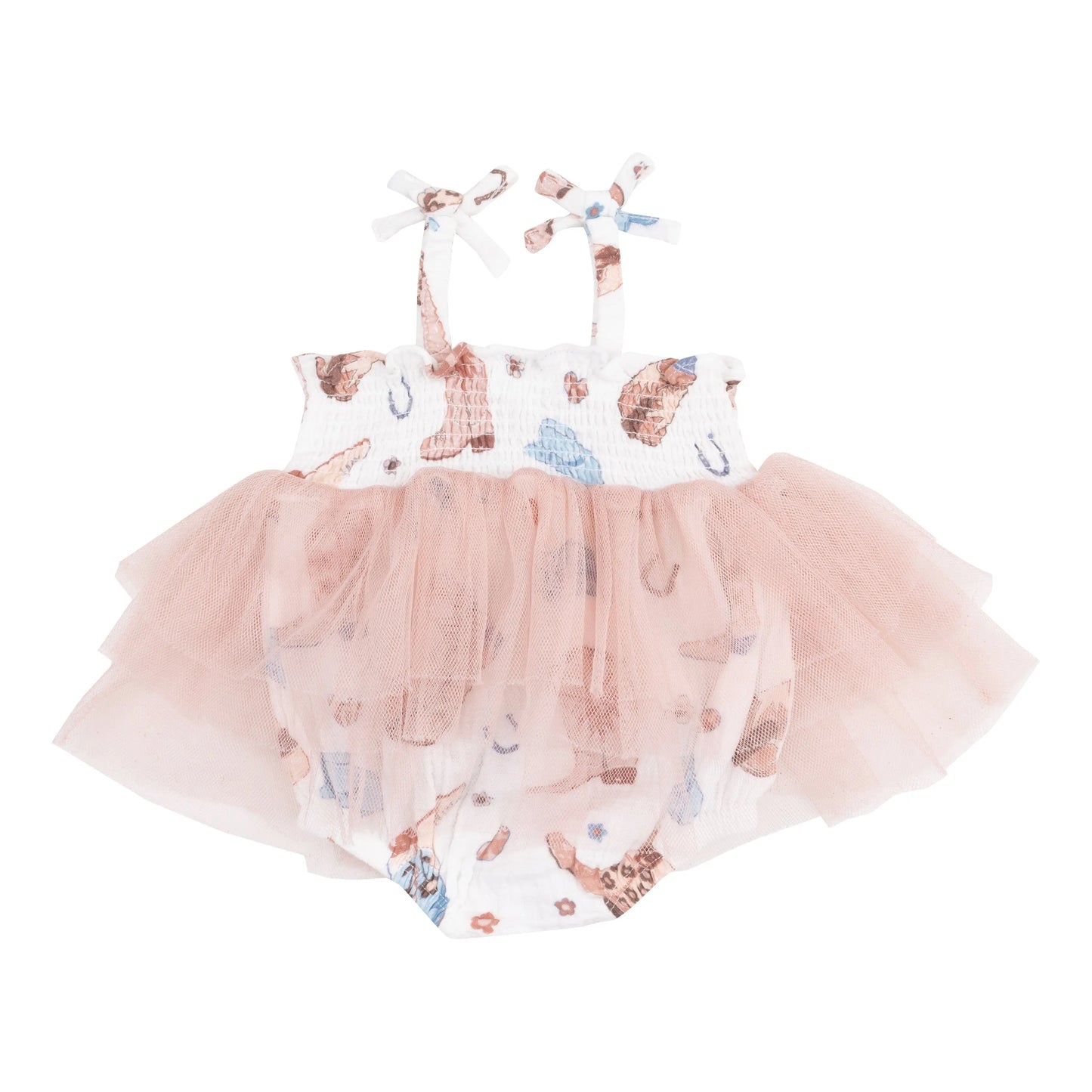 Tutu Bubble Cowboy Boots Pink Tulle Skirt Romper for Girls.