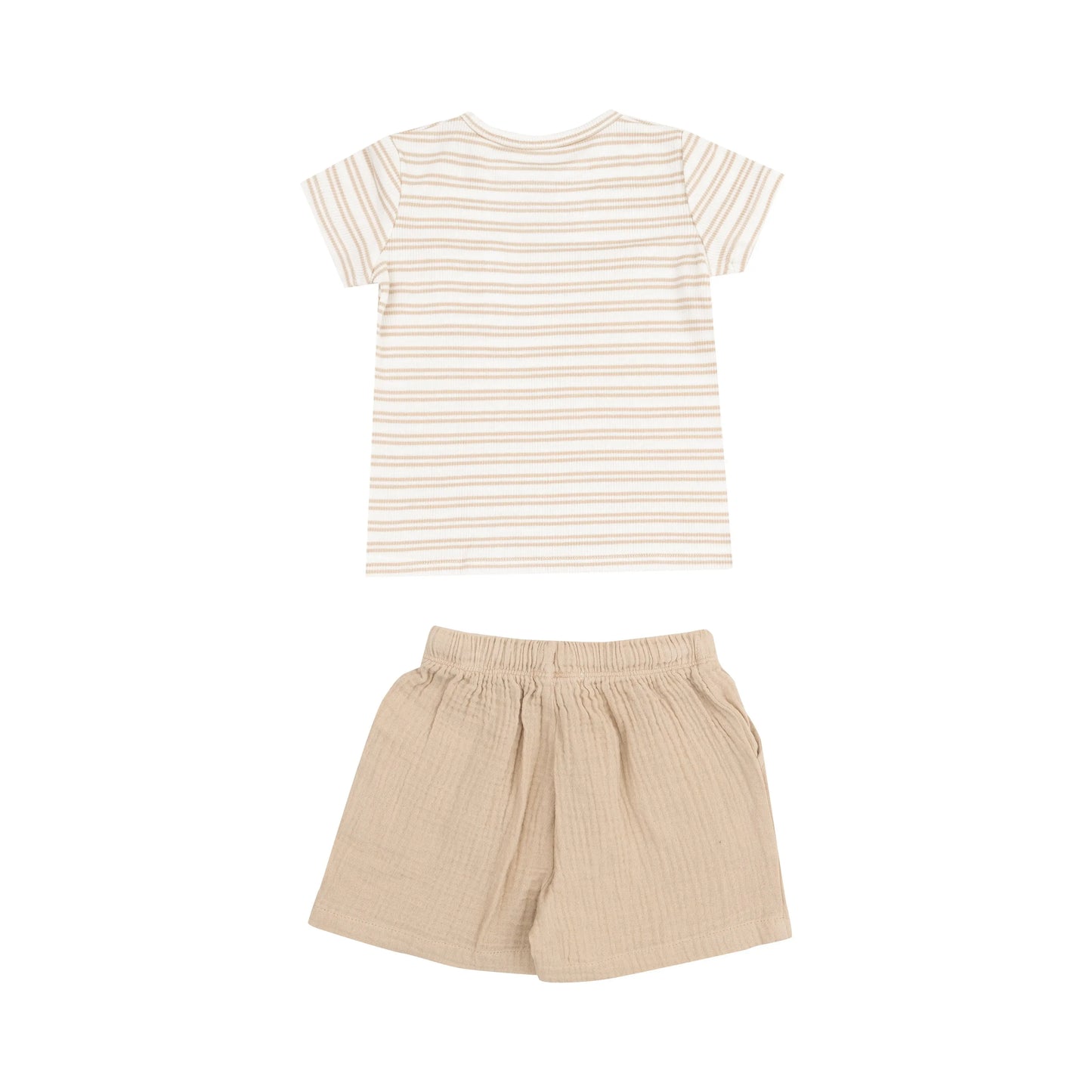 Crew Neck Tee With Pocket And Casual Short Stripe Oxford Tan.