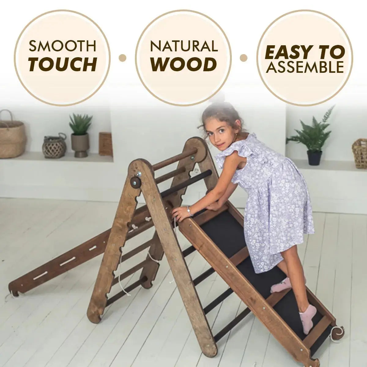 4in1 Montessori Climbing Set Triangle Ladder Arch Rocker Slide Board Ramp Net Chocolate Goodevas Everetts Place: Online Boutique