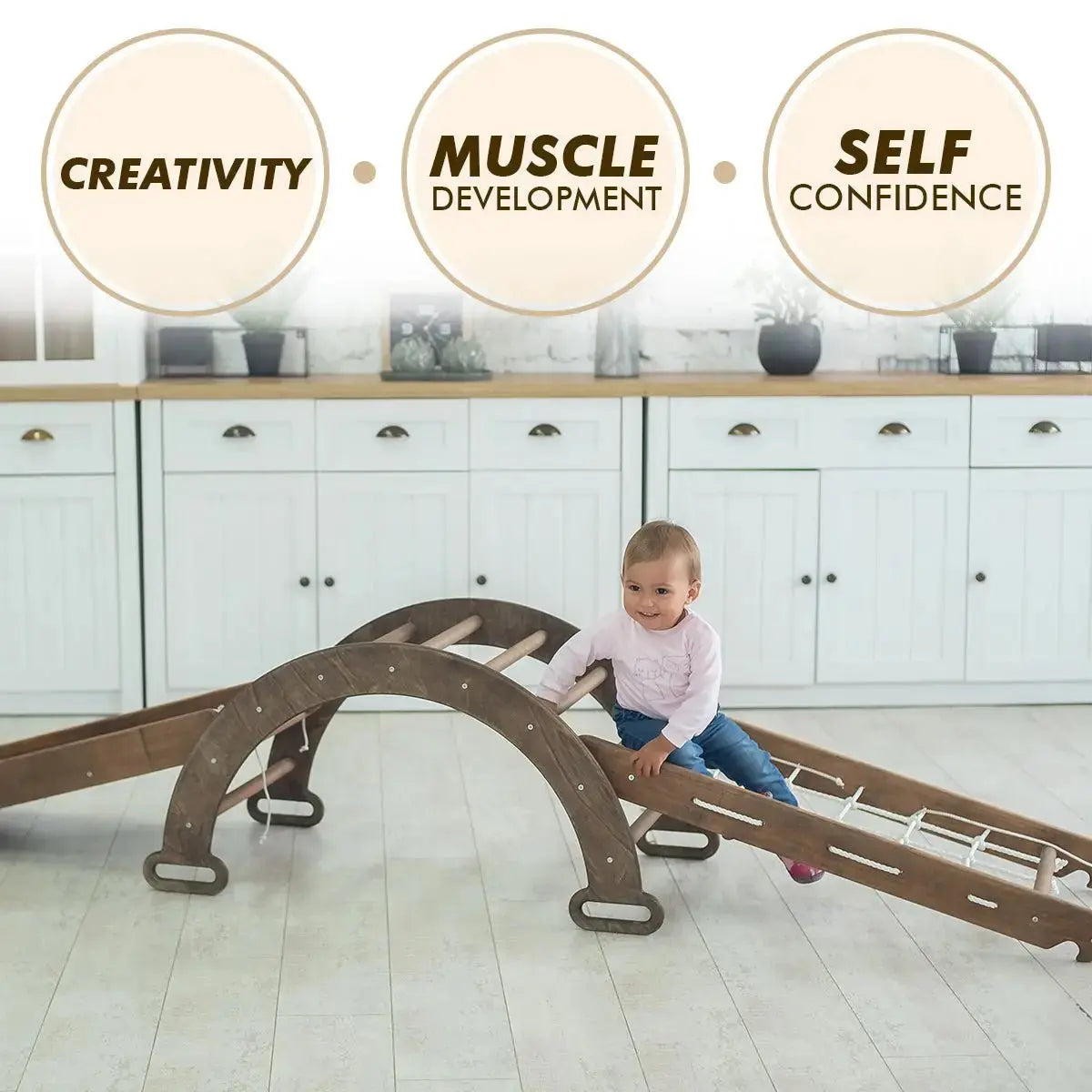 4in1 Montessori Climbing Set Triangle Ladder Arch Rocker Slide Board Ramp Net Chocolate Goodevas Everetts Place: Online Boutique