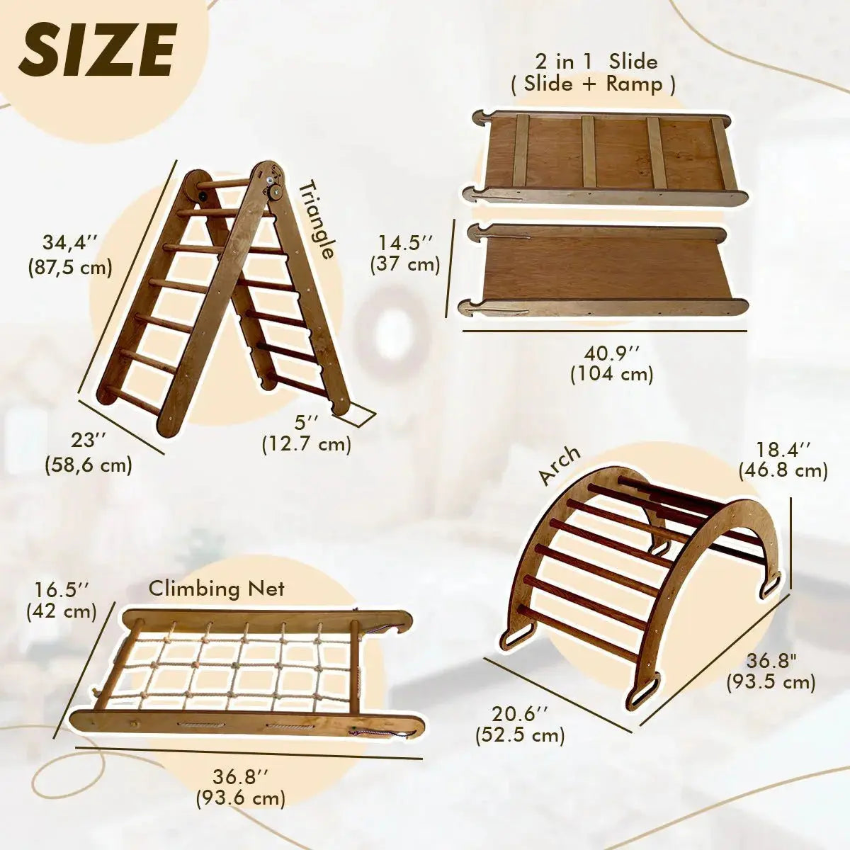 4in1 Montessori Climbing Set Triangle Ladder Arch Rocker Slide Board Ramp Net Chocolate Goodevas Everetts Place: Online Boutique