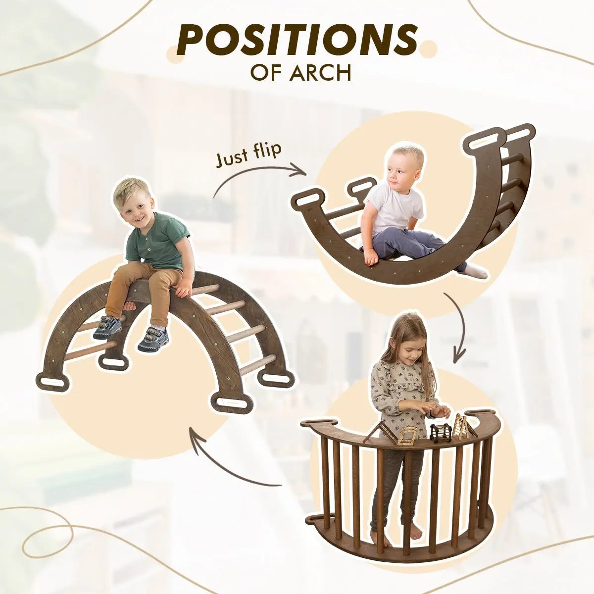 4in1 Montessori Climbing Set Triangle Ladder Arch Rocker Slide Board Ramp Net Chocolate Goodevas Everetts Place: Online Boutique
