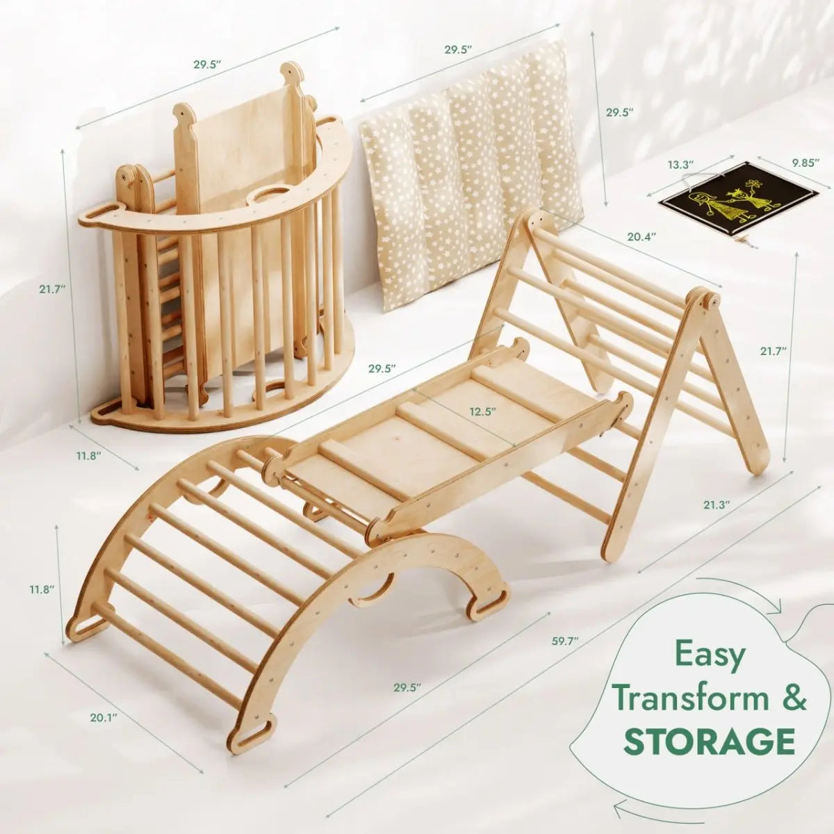 4in1 Montessori Climbing Set Triangle Ladder Climbing Arch Slide Board Cushion for Toddlers Ages 1 to 3 Goodevas Everetts Place: Online Boutique