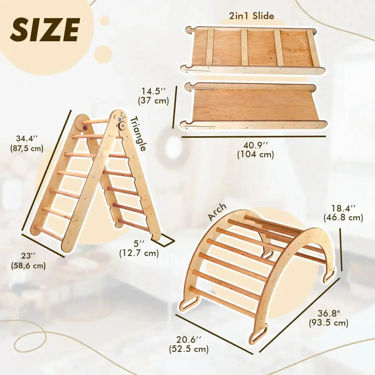 4in1 Montessori Climbing Set Triangle Ladder Climbing Arch Slide Board and Cushion Beige Goodevas Everetts Place: Online Boutique