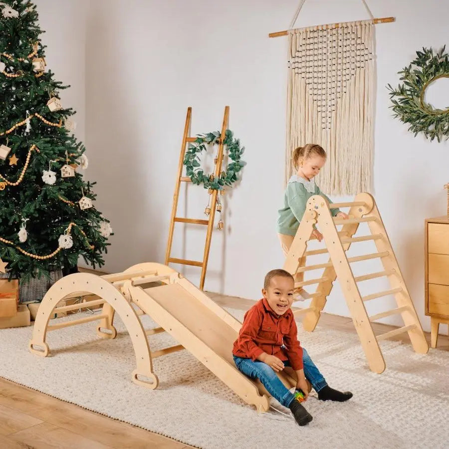 4in1 Montessori Climbing Set Triangle Ladder Climbing Arch Slide Board and Cushion Beige Goodevas Everetts Place: Online Boutique