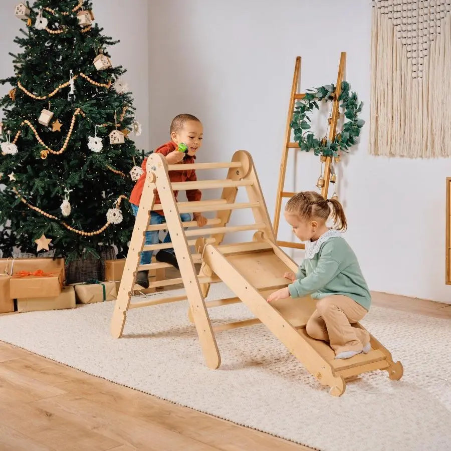 4in1 Montessori Climbing Set Triangle Ladder Climbing Arch Slide Board and Cushion Beige Goodevas Everetts Place: Online Boutique