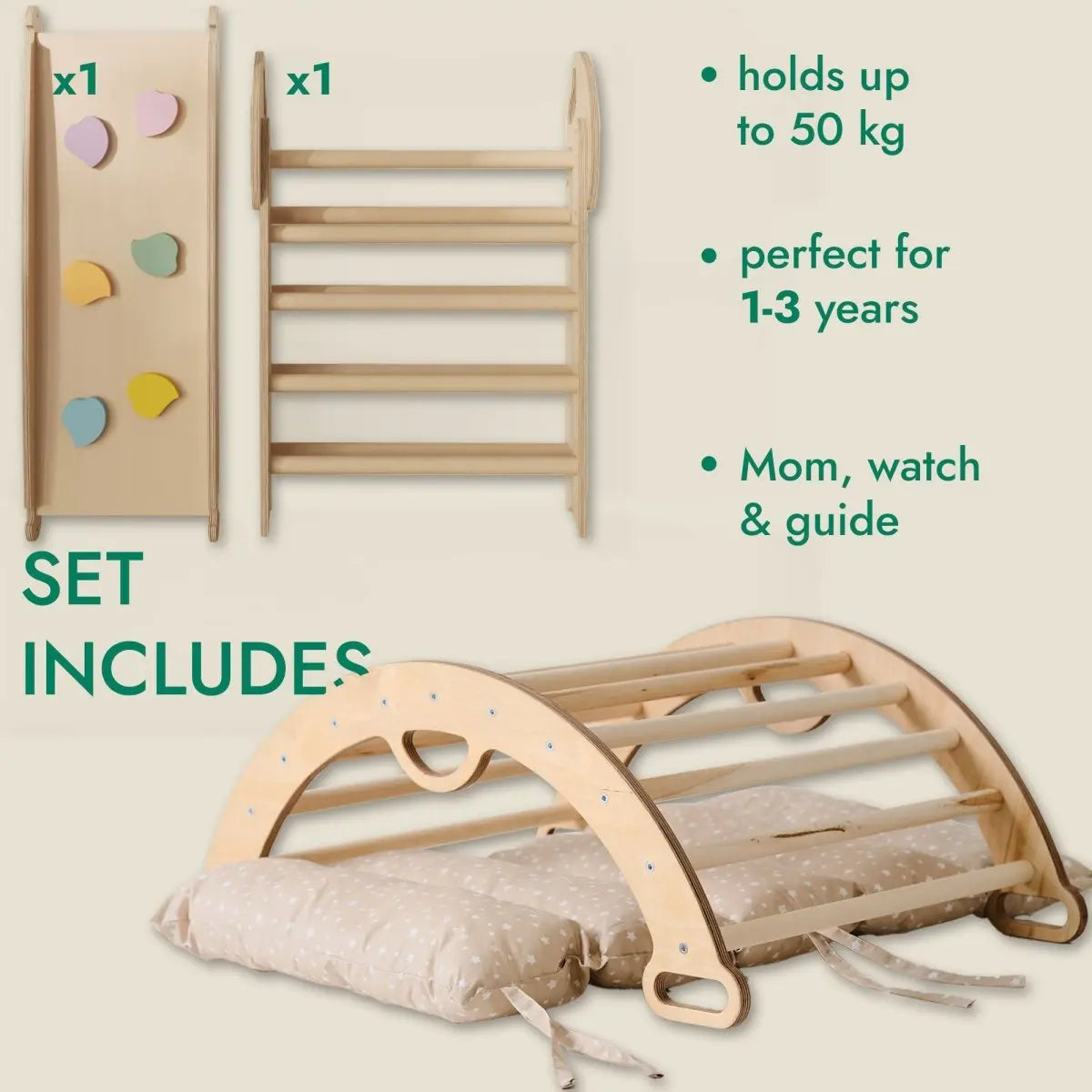 4in1 Montessori Climbing Set for Toddlers Pikler Triangle Arch Slide Board and Cushion Ages 1 to 3 Goodevas Everetts Place: Online Boutique