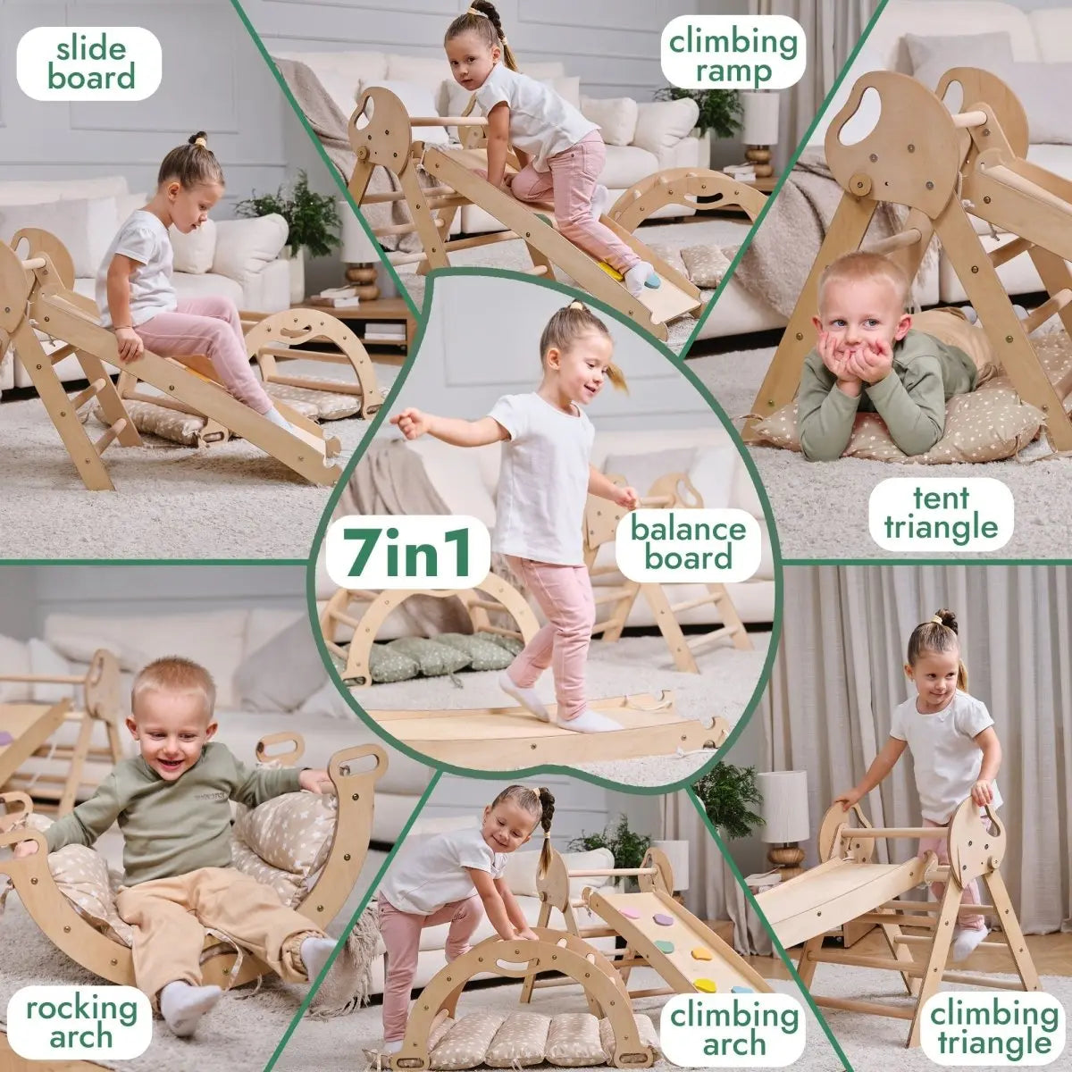 4in1 Montessori Climbing Set for Toddlers Pikler Triangle Arch Slide Board and Cushion Ages 1 to 3 Goodevas Everetts Place: Online Boutique