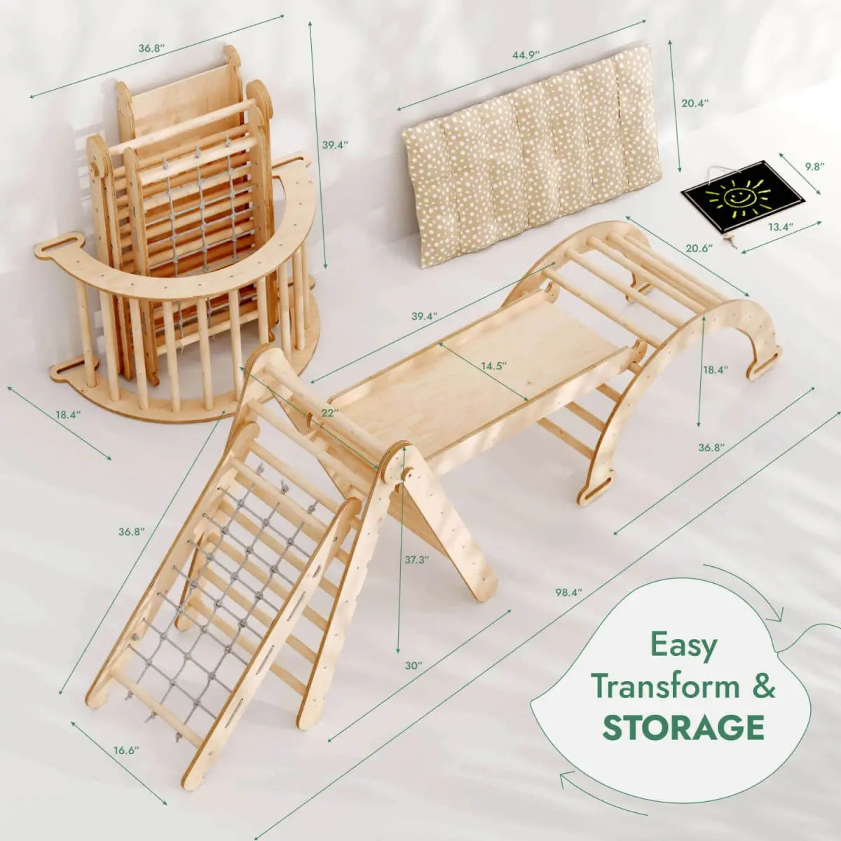 5 In 1 Montessori Climbing Set Pikler Climbing Arch Slide Net And Cushion Goodevas Everetts Place: Online Boutique