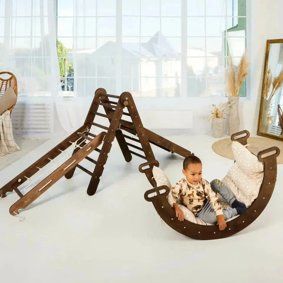 5 In 1 Montessori Climbing Set Triangle Ladder Arch Rocker Slide Board Ramp Netting Rope Cushion Goodevas Everetts Place: Online Boutique 249.00
