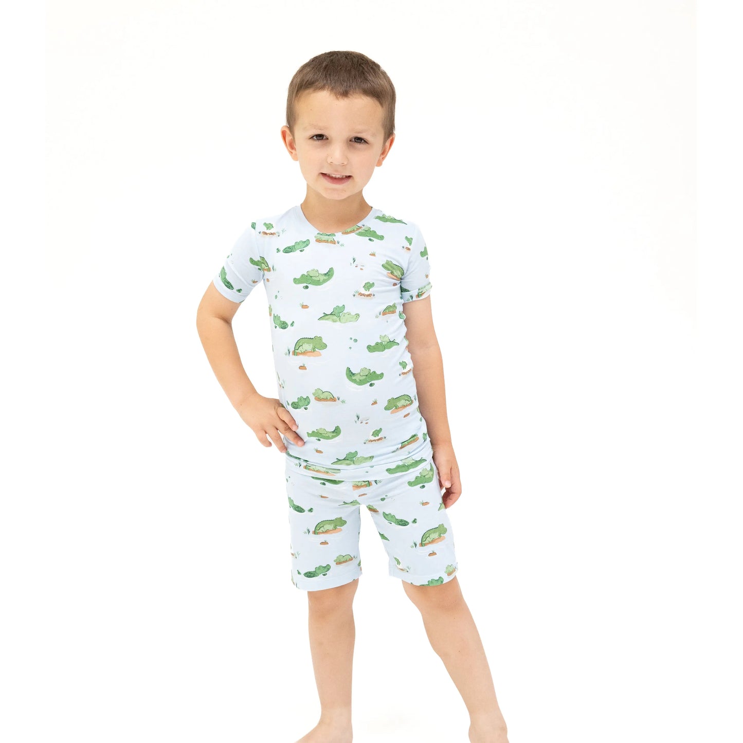 Loungewear Short Set Alligator Blue for Kids Comfort and Style.
