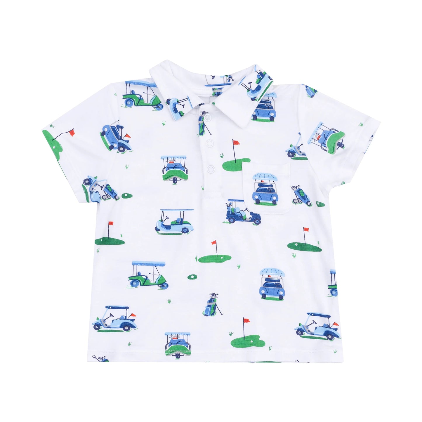 Polo Shirt And Short Set Vintage Golf Carts Blue.