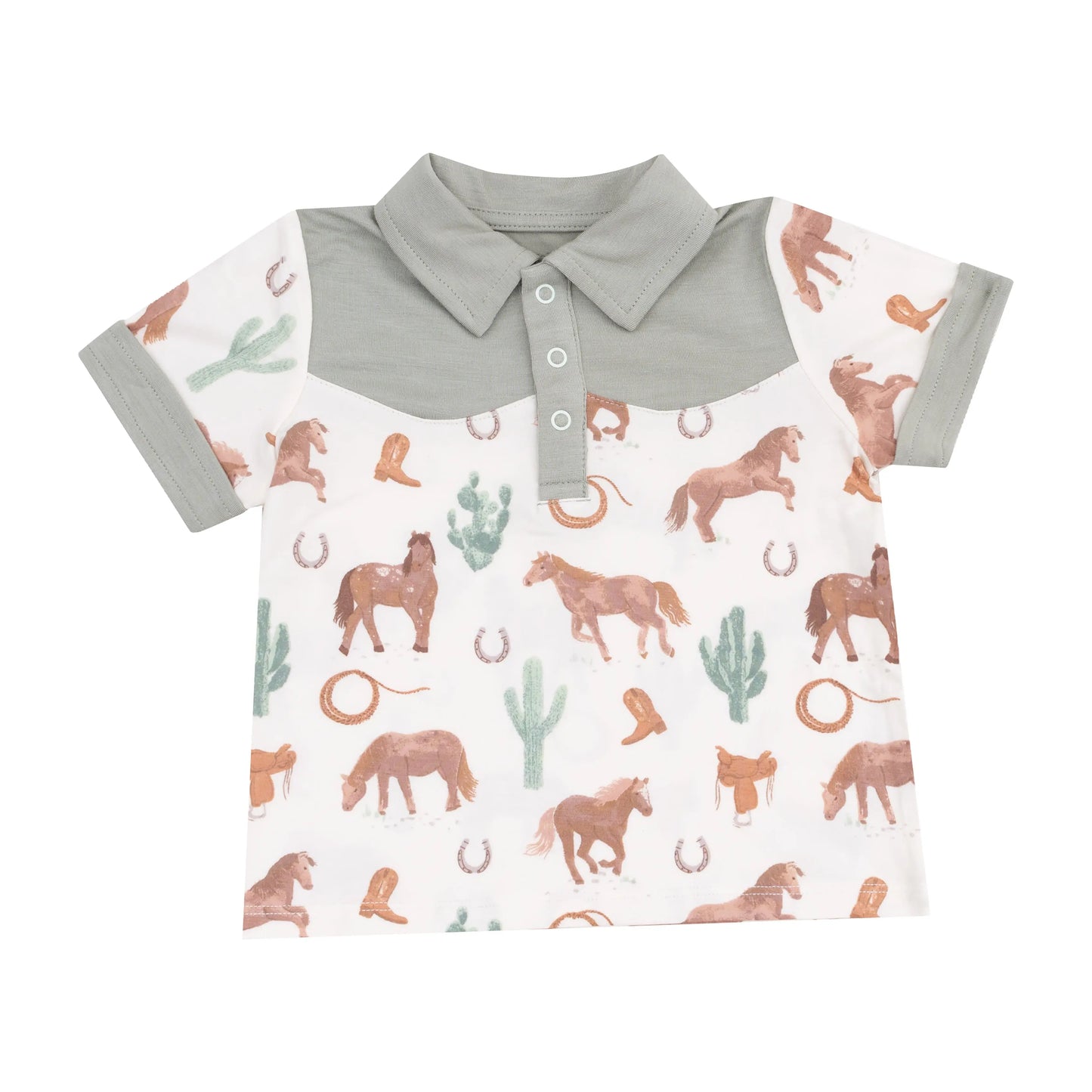 Cowboy Polo And Short Set Western Horses Uni.