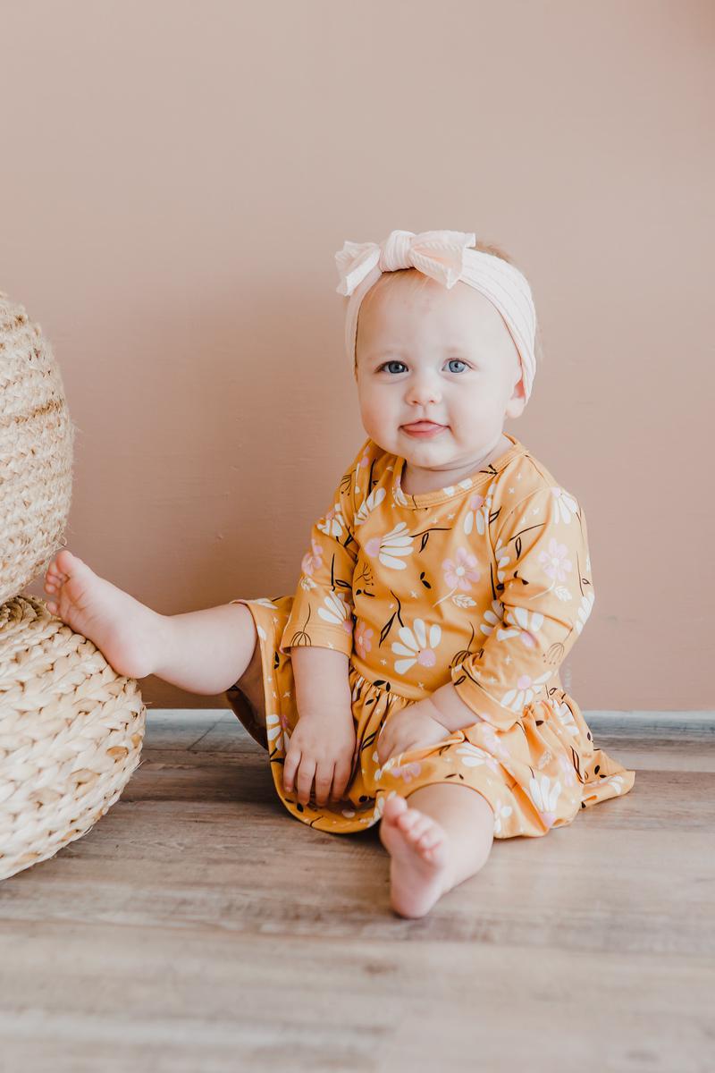 Mila & Rose ® Dandelions in Fall Three Quarter Sleeve Baby Bodysuit - Apparel & Accessories > Clothing > Baby & Toddler Clothing > Baby & Toddler Dresses Twirl Bodysuit - 3/4 Sleeve