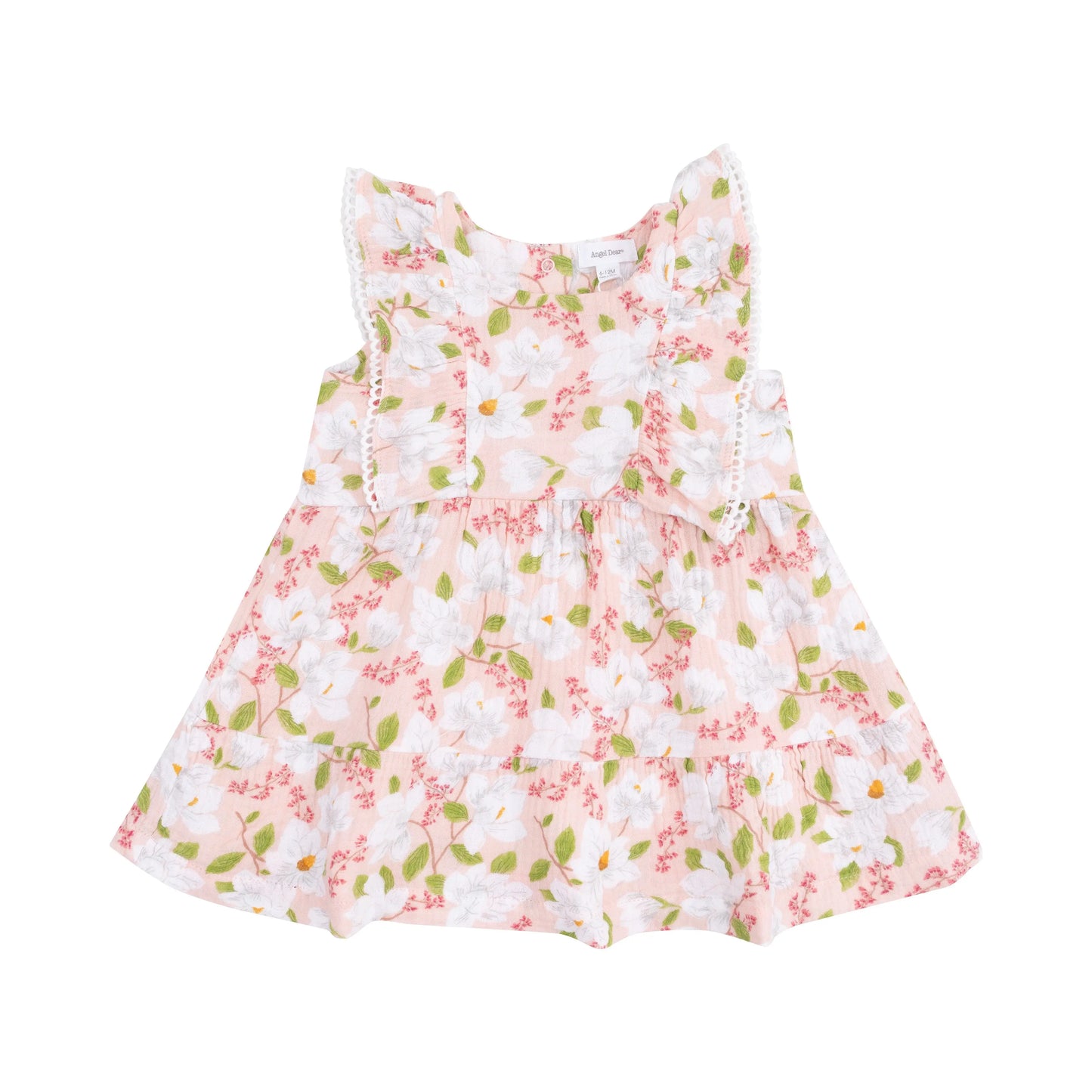 Picot Trim Edged Dress and Diaper Cover Magnolias Organic Muslin Baby Outfit.