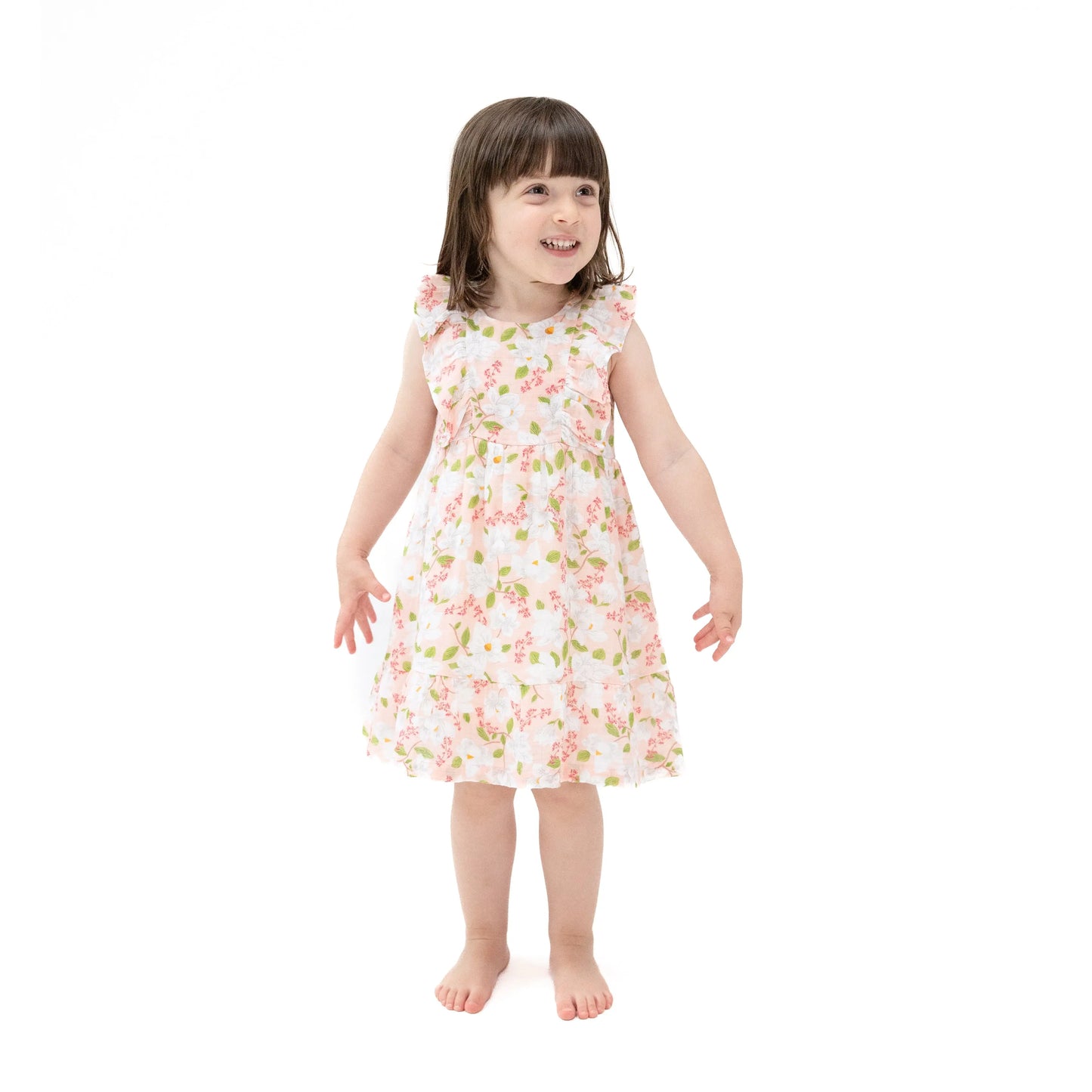 Picot Trim Edged Dress and Diaper Cover Magnolias Organic Muslin Baby Outfit.