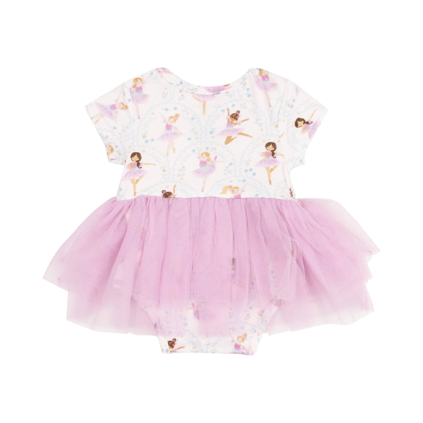 Twirly Short Sleeve Tutu Bodysuit Dress Bow Ballerinas.