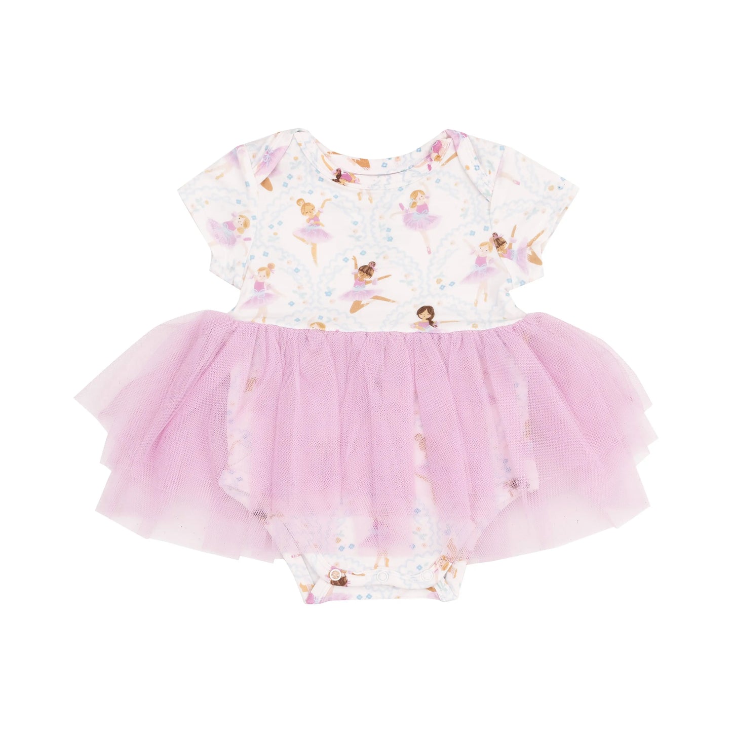 Twirly Short Sleeve Tutu Bodysuit Dress Bow Ballerinas.