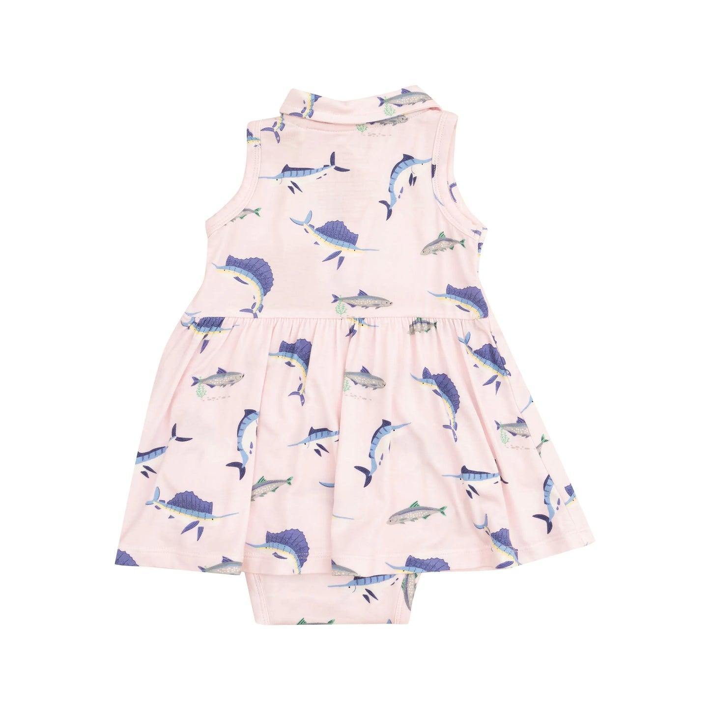 Polo Collar Bodysuit Dress Deep Sea Fishing Pink.