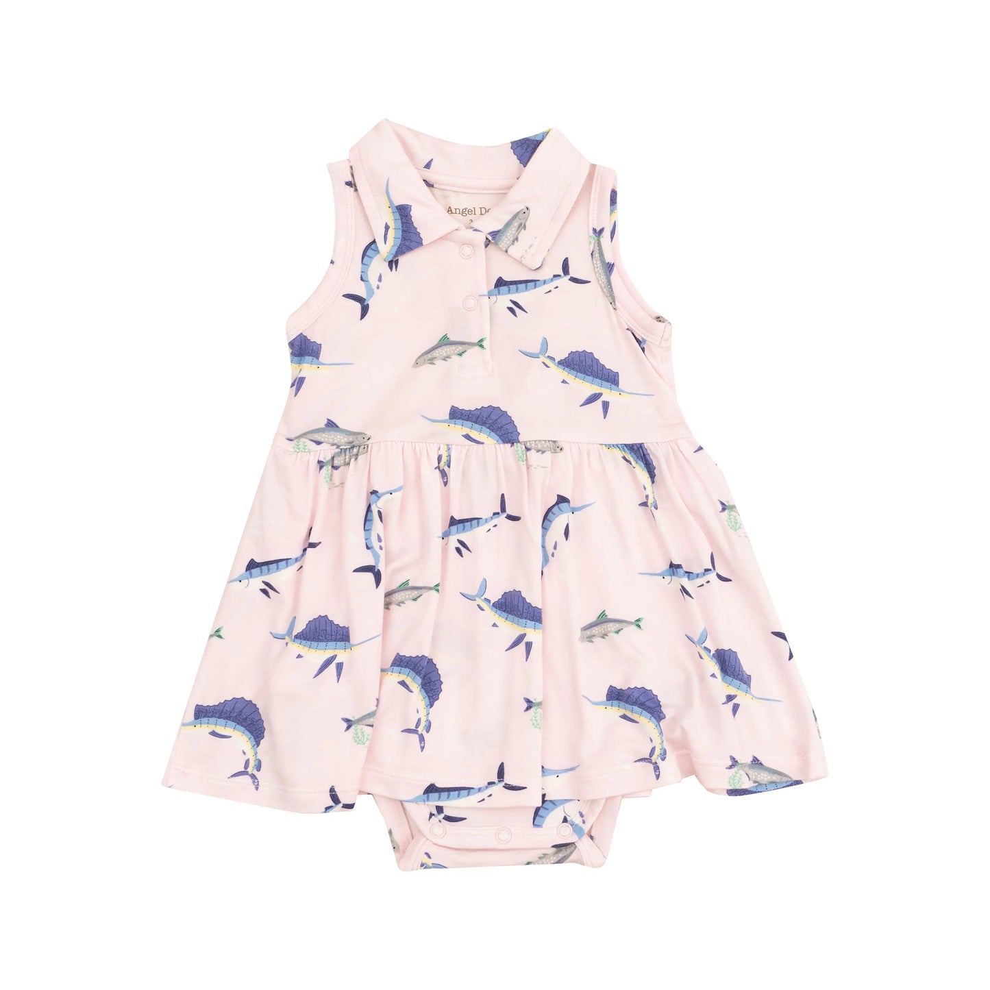 Polo Collar Bodysuit Dress Deep Sea Fishing Pink.