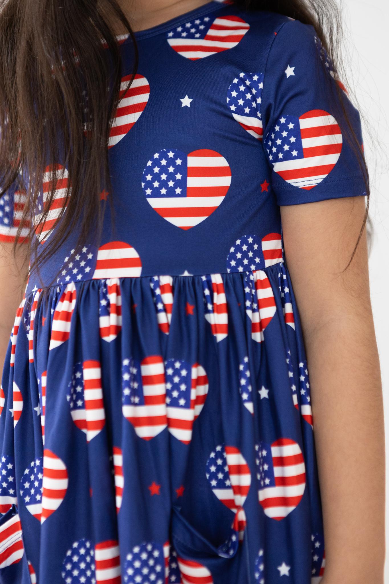 Mila & Rose ® I Heart The USA Short Sleeve Pocket Twirl Dress For Girls - Apparel & Accessories > Clothing > Dresses Twirl Pocket Dress S/S